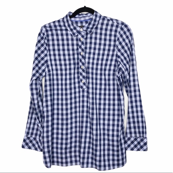 Talbots Gingham Popover Tunic Button Side Blouse - Picture 5 of 16